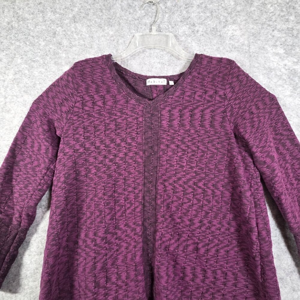 HABITAT Pullover Sweater V-Neck Long Sleeve Zig Zag Cotton Blend Purple Size S - Picture 2 of 8